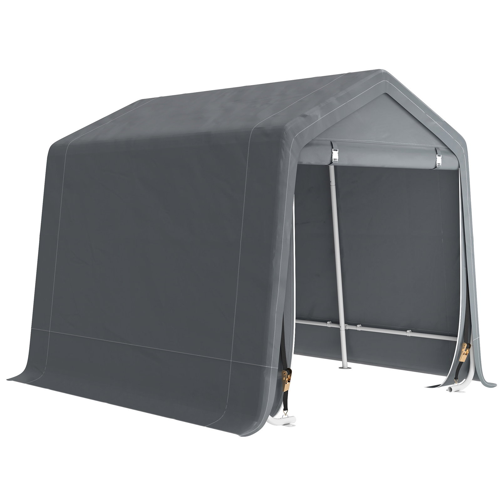 Tenda de Jardim para Bicicletas com Estrutura Metálica, 2 Portas com Fecho, Impermeável, Anti-UV, 2,4x2x2 m, Cinzento Escuro