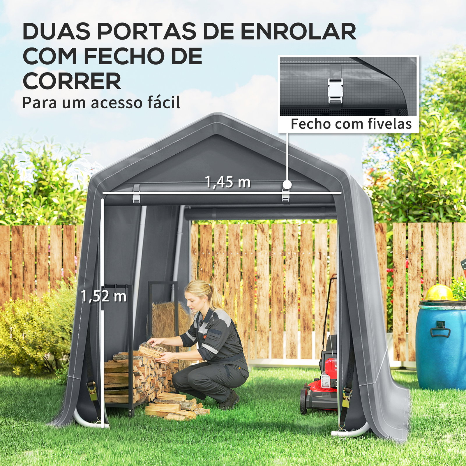 Tenda de Jardim para Bicicletas com Estrutura Metálica, 2 Portas com Fecho, Impermeável, Anti-UV, 2,4x2x2 m, Cinzento Escuro