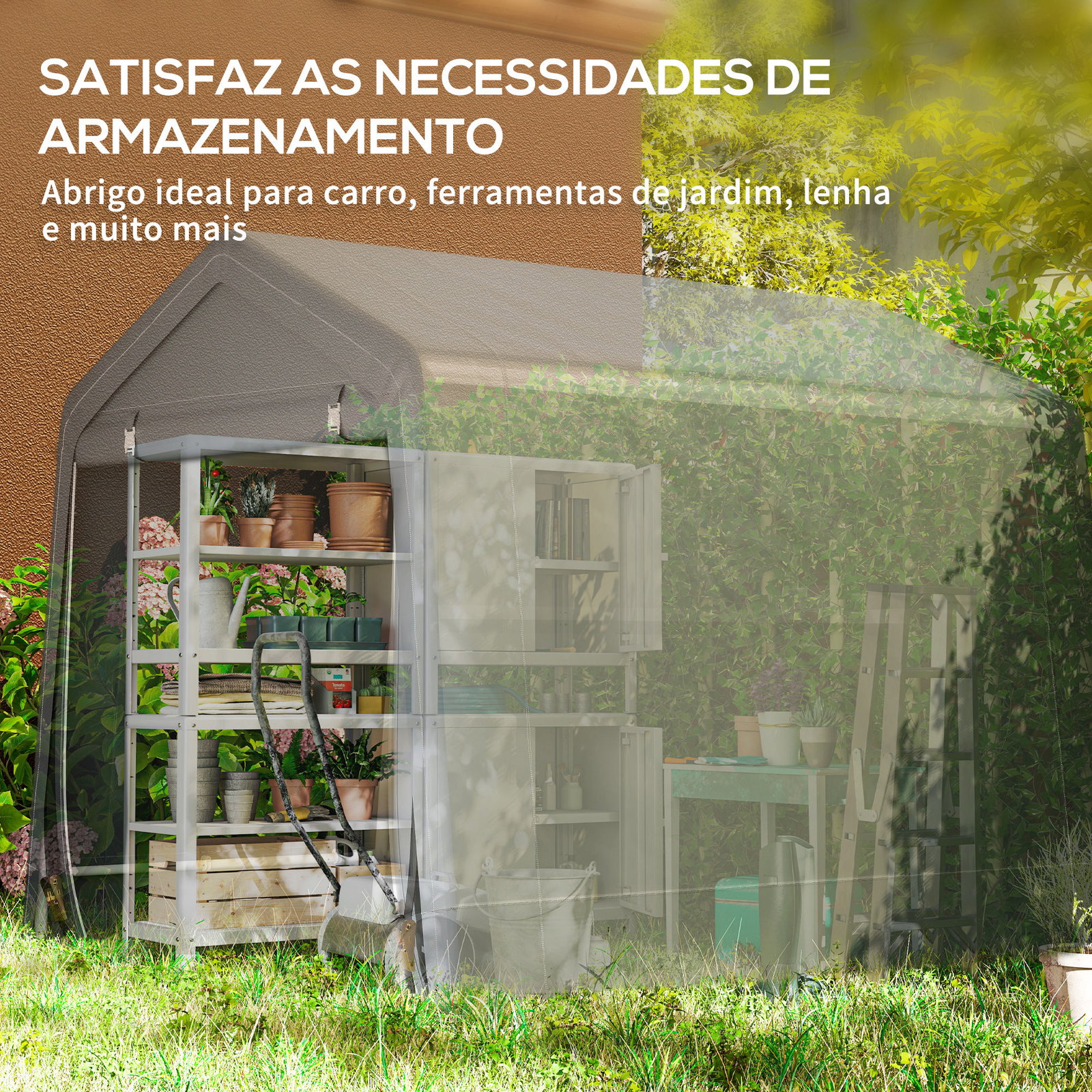 Tenda de Jardim para Bicicletas com Estrutura Metálica, 2 Portas com Fecho, Impermeável, Anti-UV, 2,4x2x2 m, Cinzento Escuro