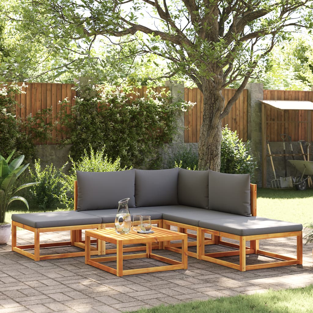 Conjunto de sofás de jardim de 6 peças com almofadas de madeira de acácia e corda