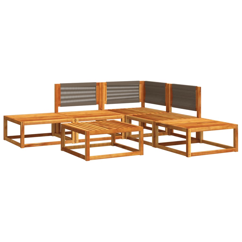 Conjunto de sofás de jardim de 6 peças com almofadas de madeira de acácia e corda