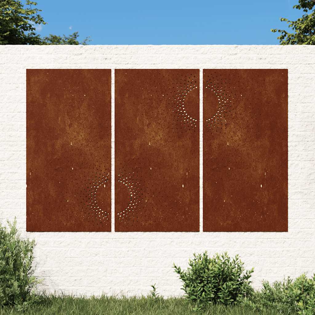 Decoração p/ muro de jardim 3pcs 105x55cm aço corten design sol