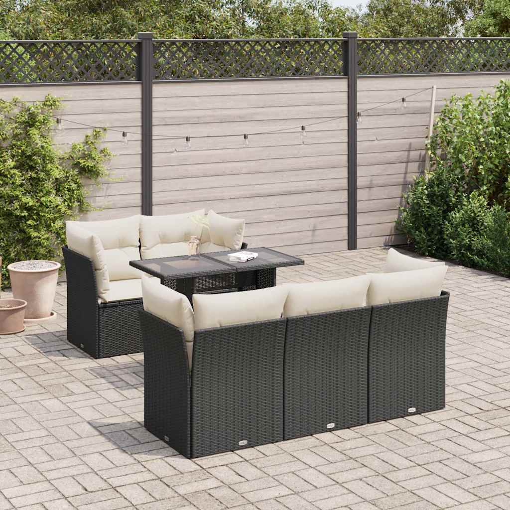 6 Pcs conjunto sofás de jardim c/ almofadões vime PE preto