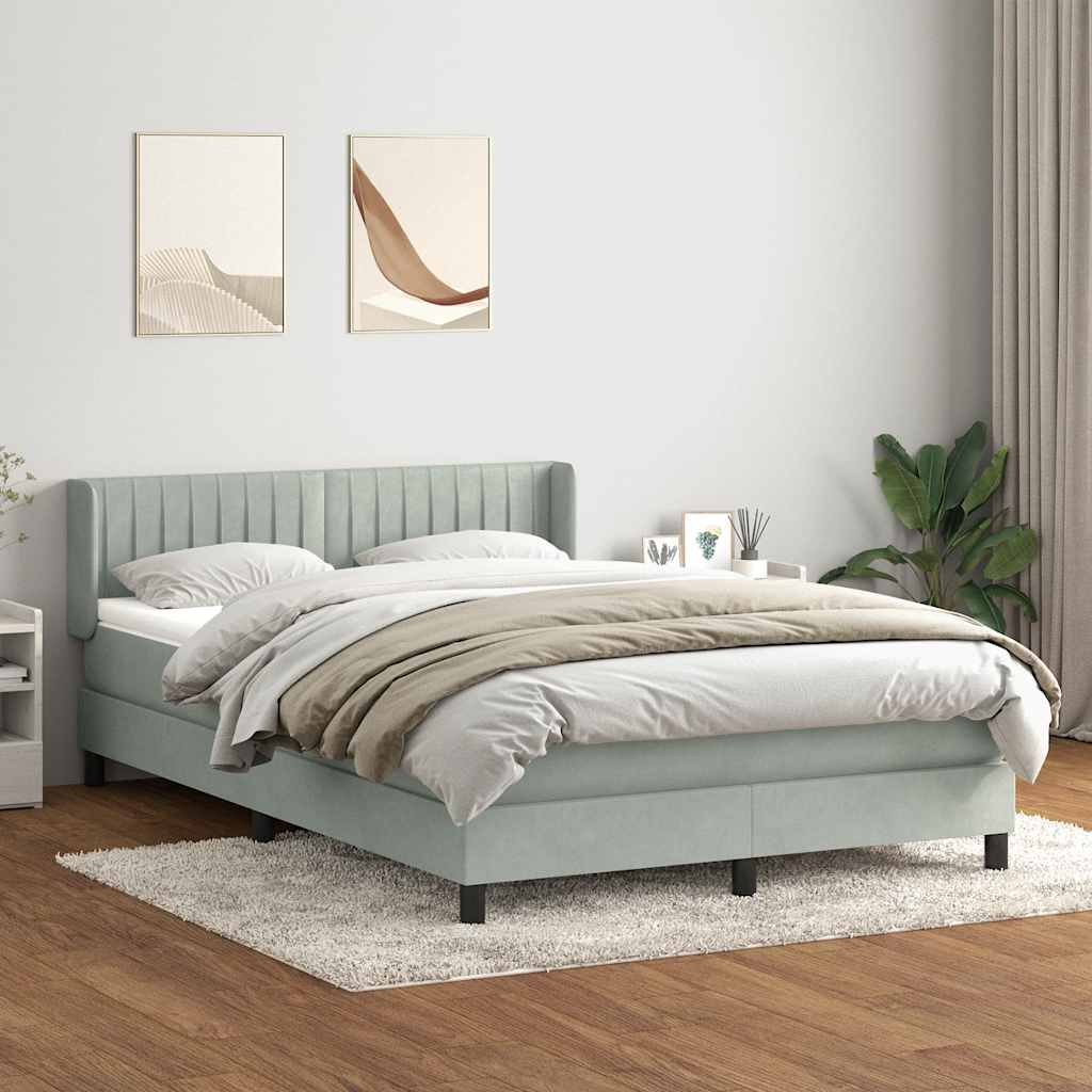 Cama com molas/colchão 160x210 cm veludo cinzento-claro
