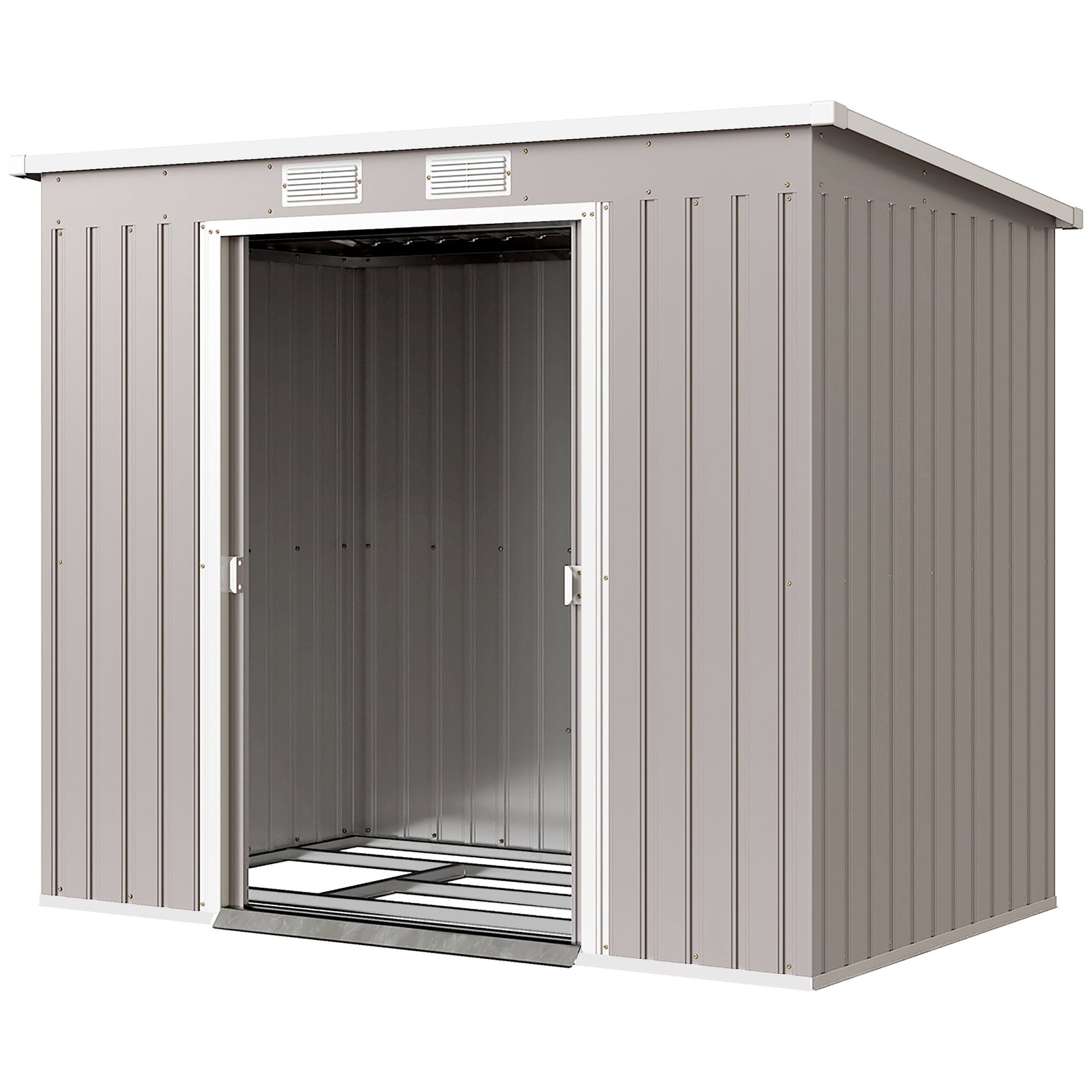 Abrigo de jardim 213x130x172 cm abrigo de exterior de aço galvanizado com porta corredeira para armazenamento cinza claro