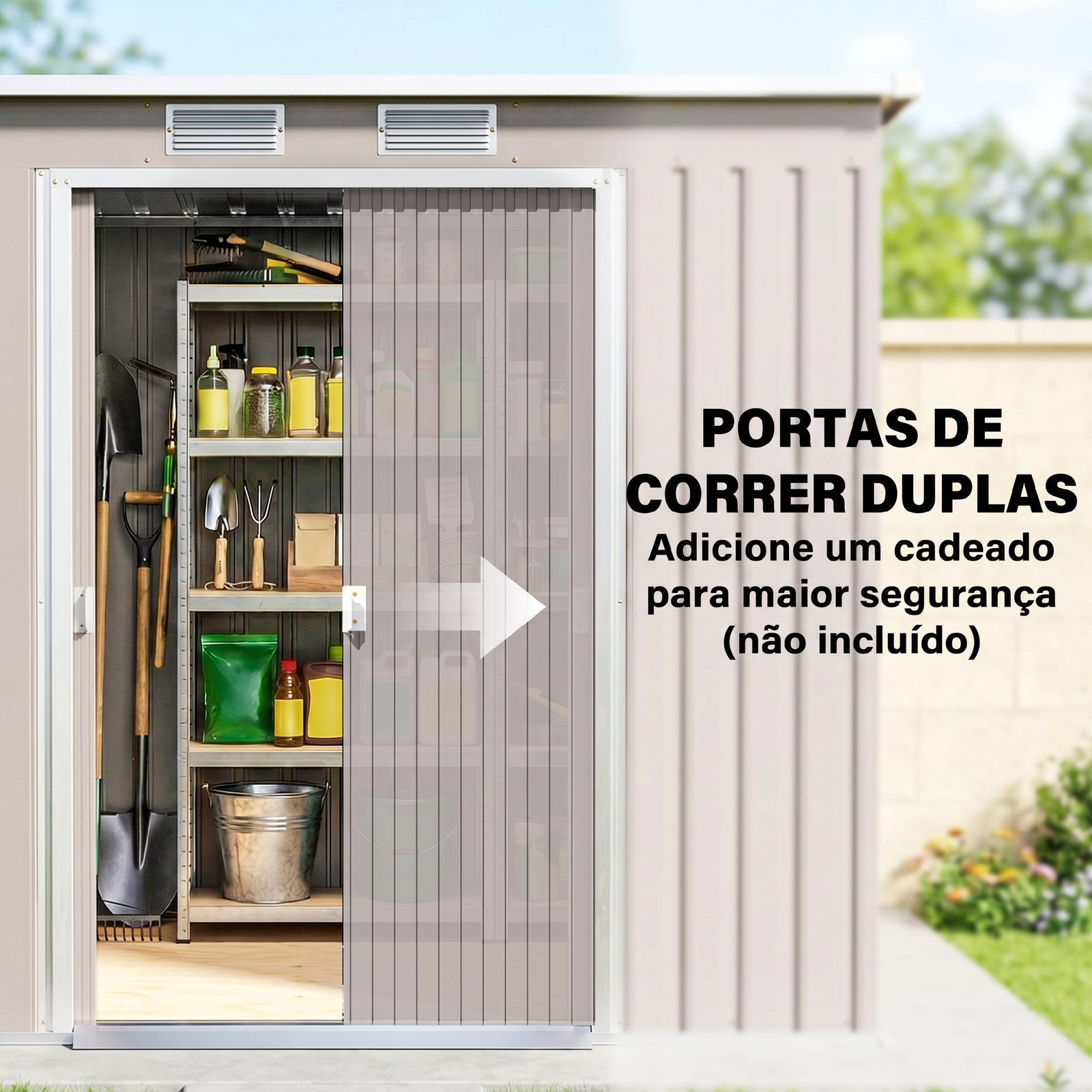 Abrigo de jardim 213x130x172 cm abrigo de exterior de aço galvanizado com porta corredeira para armazenamento cinza claro