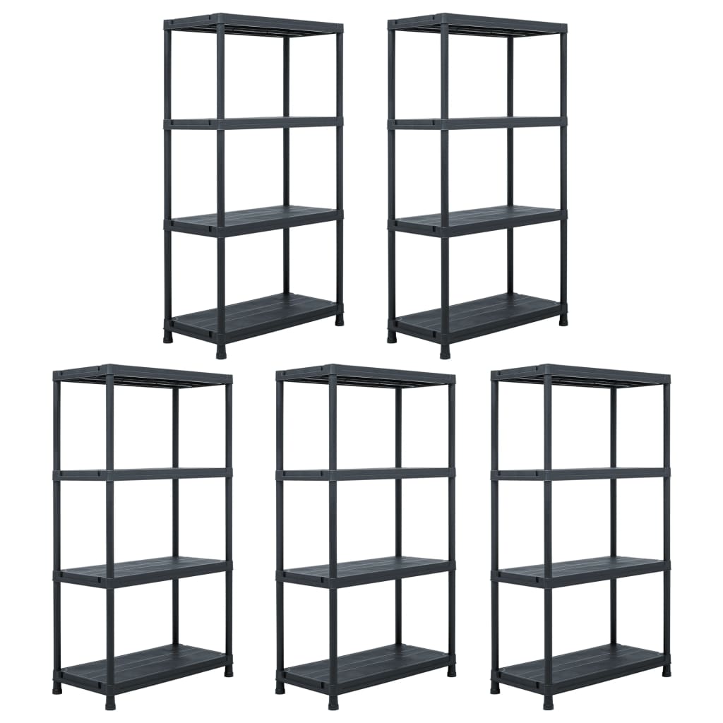 Estantes de arrumação 5 pcs preto 60x30x138 cm plástico