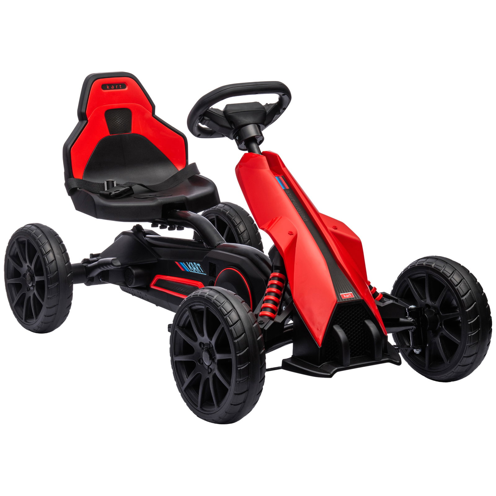 Kart a pedais para crianças com assento ajustável em 4 posições, travão de mão e rodas de eva 100x58x58,5 cm vermelho