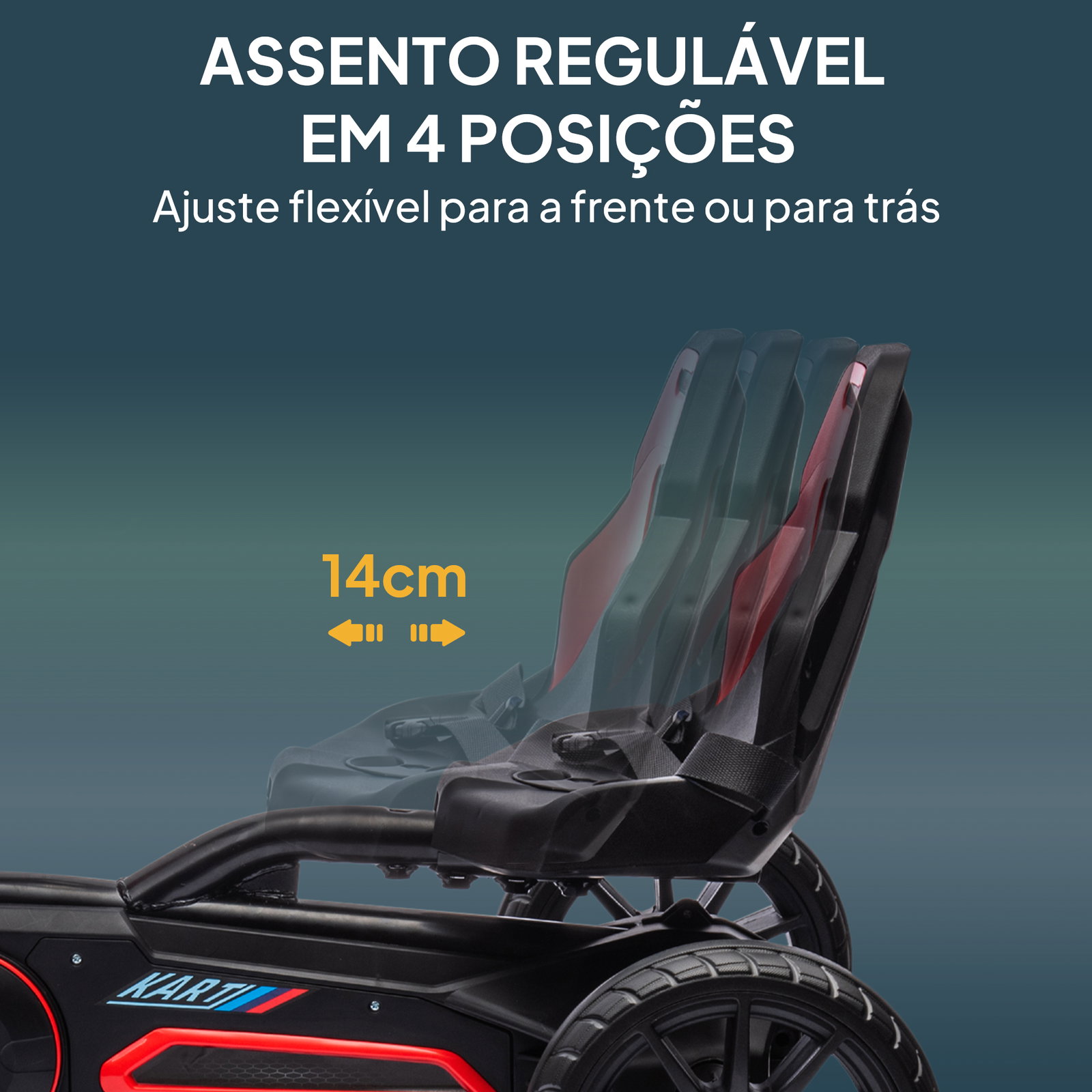 Kart a pedais para crianças com assento ajustável em 4 posições, travão de mão e rodas de eva 100x58x58,5 cm vermelho