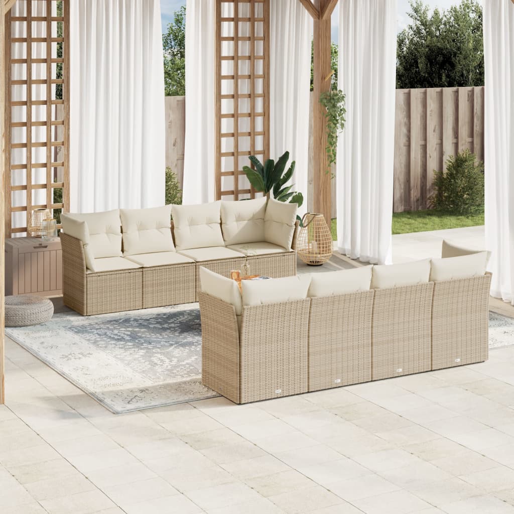 9 Pcs conjunto de sofás p/ jardim com almofadões vime PE bege