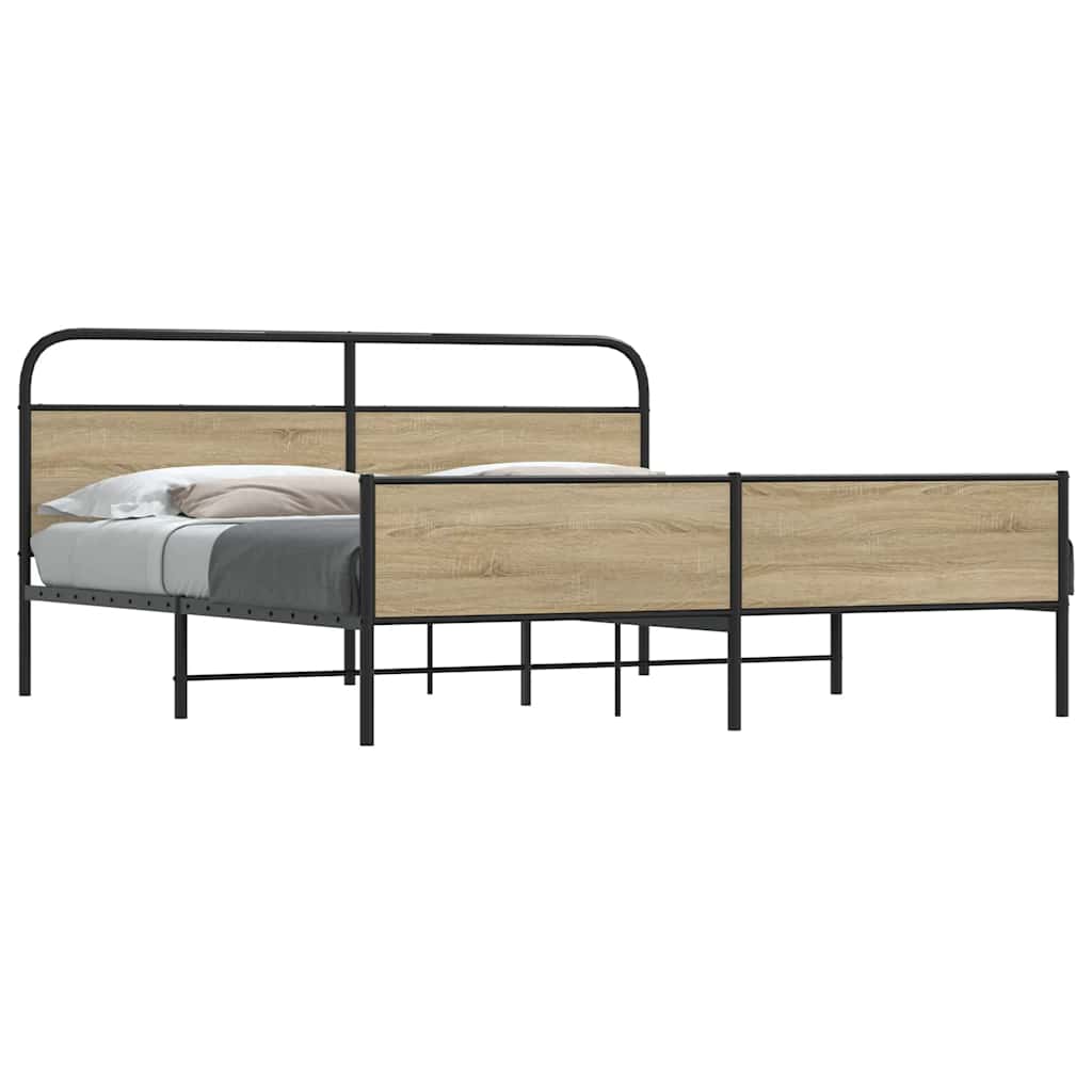 Estrutura de cama sem colchão 183x213cm metal carvalho fumado