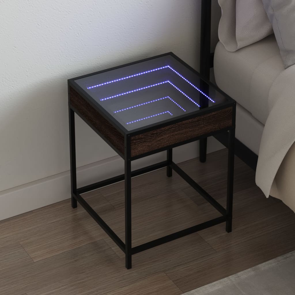 Mesa de cabeceira c/ LED infinity 40x40x51 cm carvalho castanho