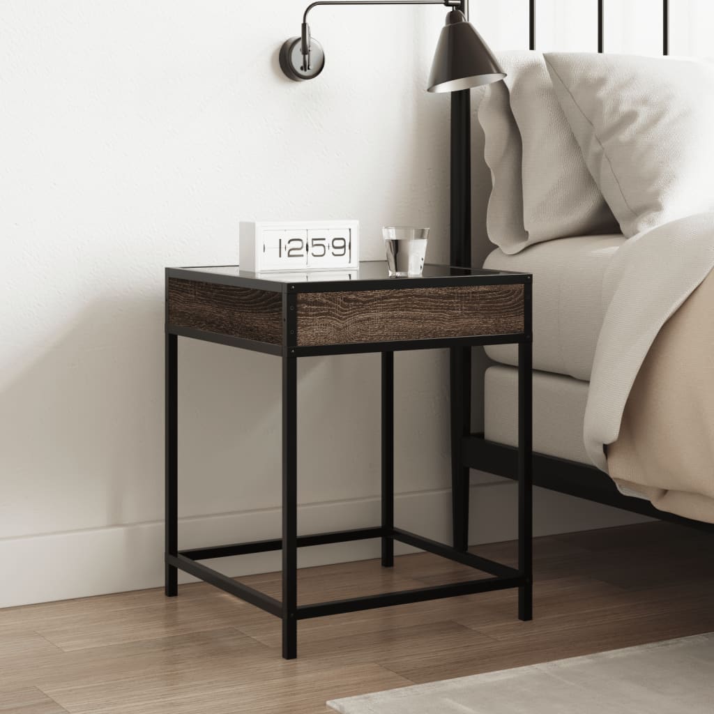 Mesa de cabeceira c/ LED infinity 40x40x51 cm carvalho castanho