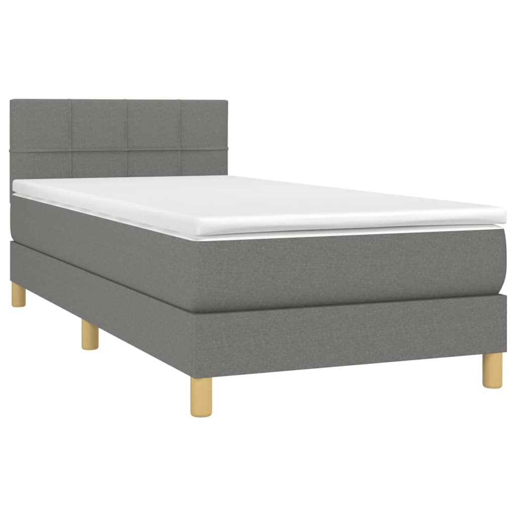 Cama box spring c/ colchão e LED 80x200 cm tecido cinza-escuro