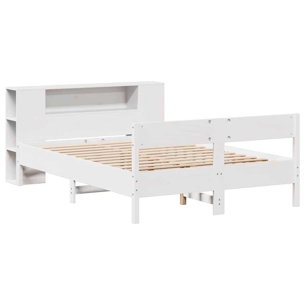 Cama com estante sem colchão 140x200 cm pinho maciço branco