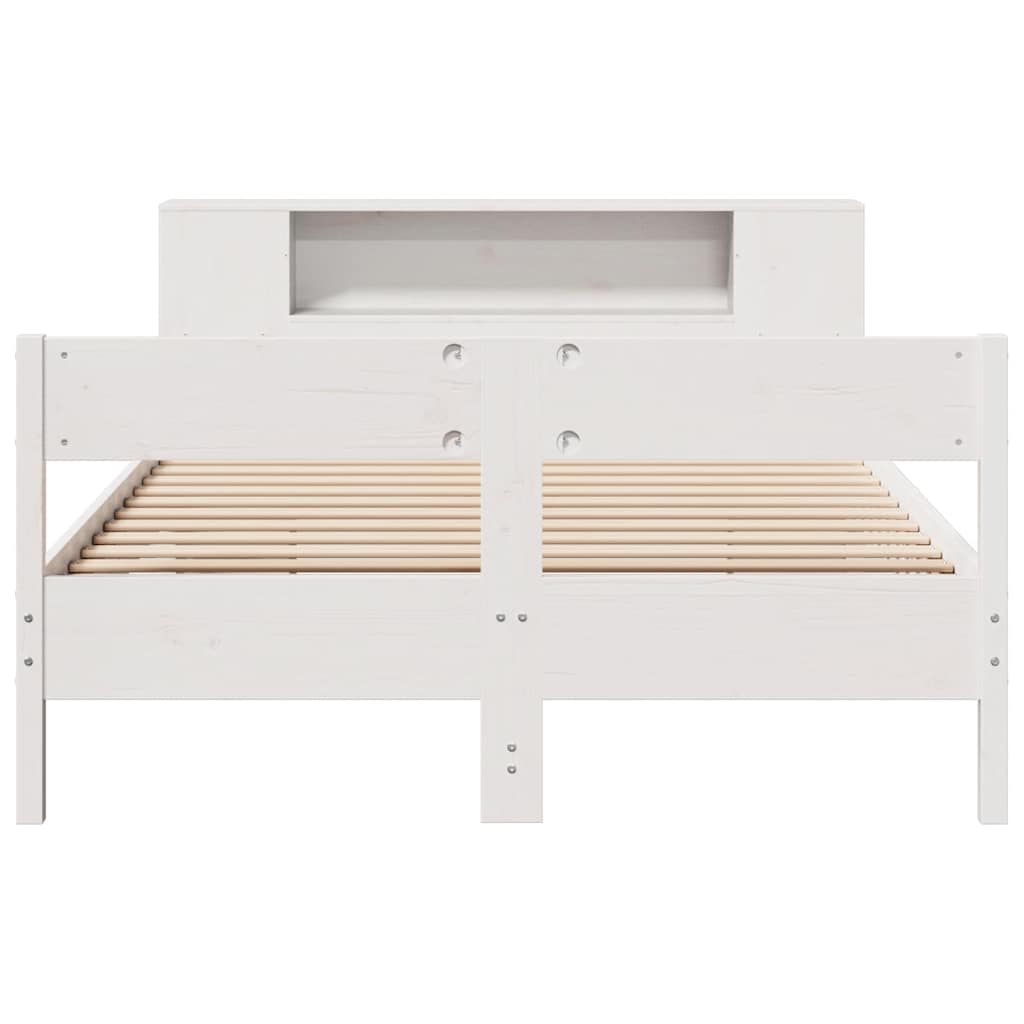 Cama com estante sem colchão 140x200 cm pinho maciço branco