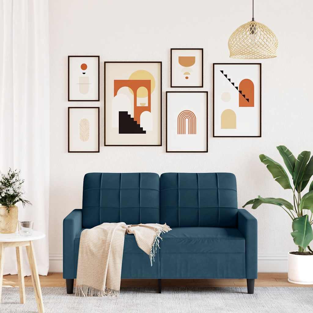 Sofá de 2 lugares veludo 120 cm azul