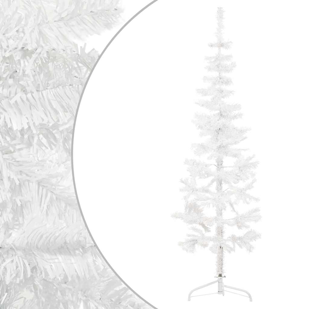 Meia árvore de natal fina com suporte 180 cm branco
