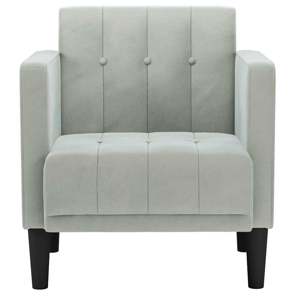 Poltrona com apoio de braços 53 cm veludo cinzento-claro