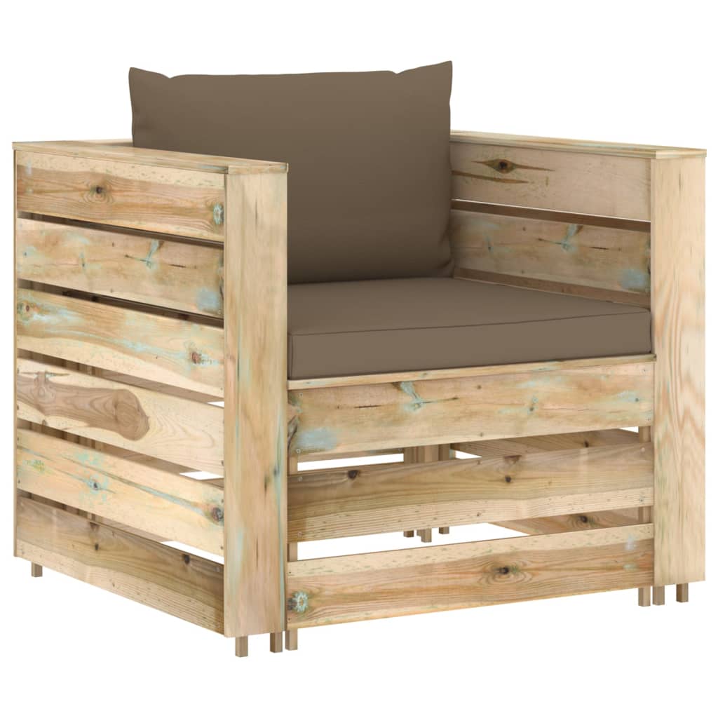 2 Pcs conj. lounge jardim c/ almofadões madeira impreg. verde