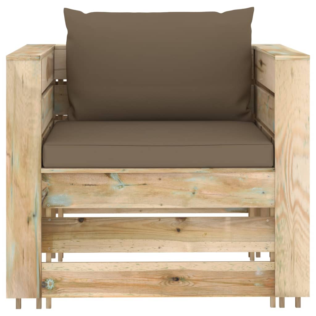 2 Pcs conj. lounge jardim c/ almofadões madeira impreg. verde