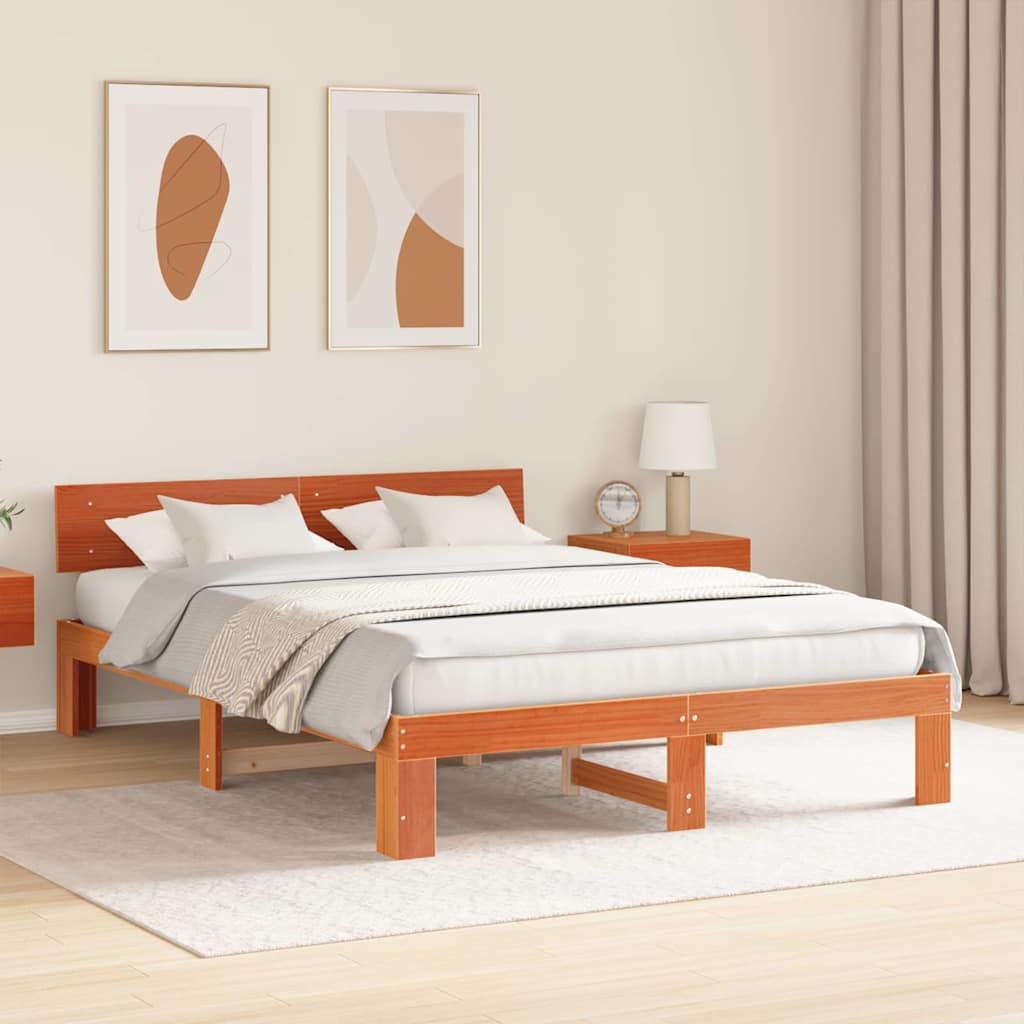 Estrutura da cama com cabeceira marrom cera 160 x 200 cm