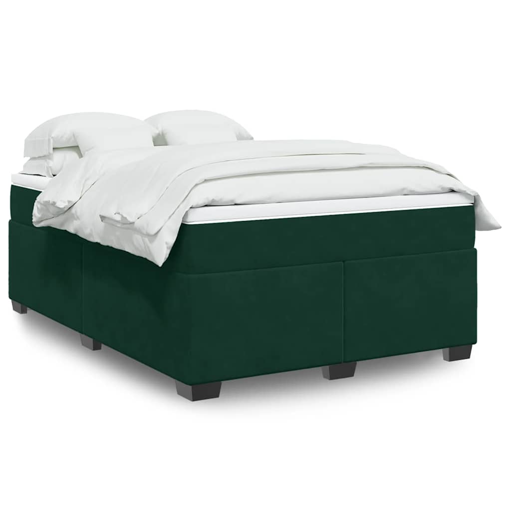 Cama com molas/colchão 140x200 cm veludo verde-escuro
