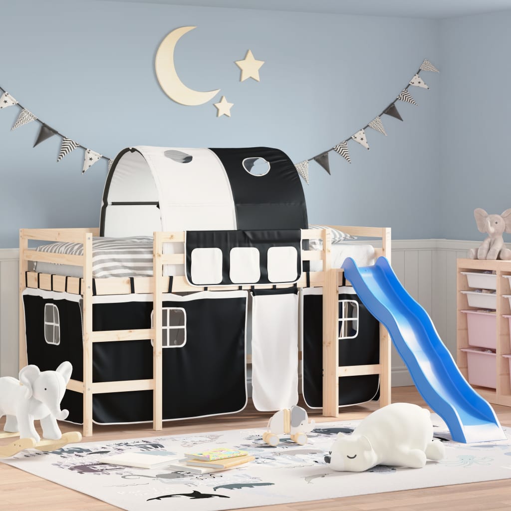 Cortinas para cama elevada com túnel poliéster branco e preto