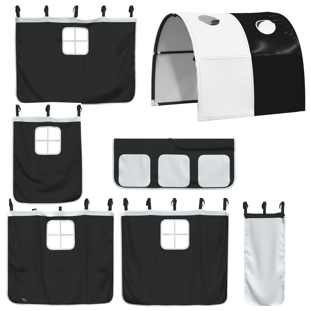 Cortinas para cama elevada com túnel poliéster branco e preto