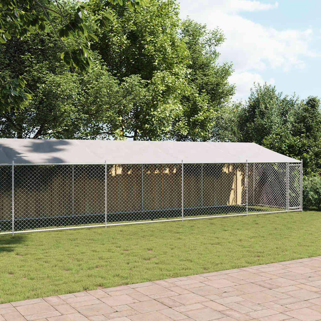Jaula para cão com telhado/porta 12x2x2m aço galvanizado cinza
