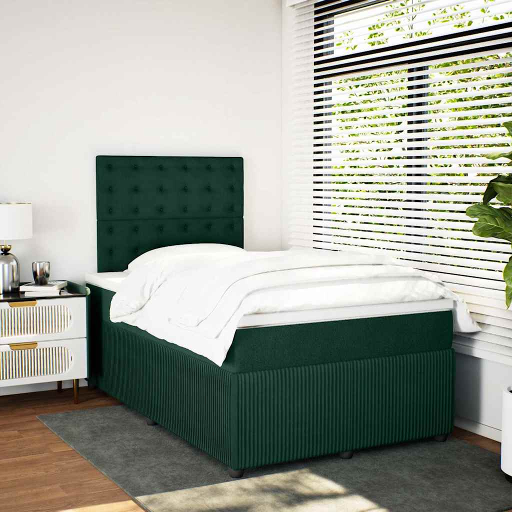 Cama boxspring com colchão 120x190 cm veludo verde-escuro