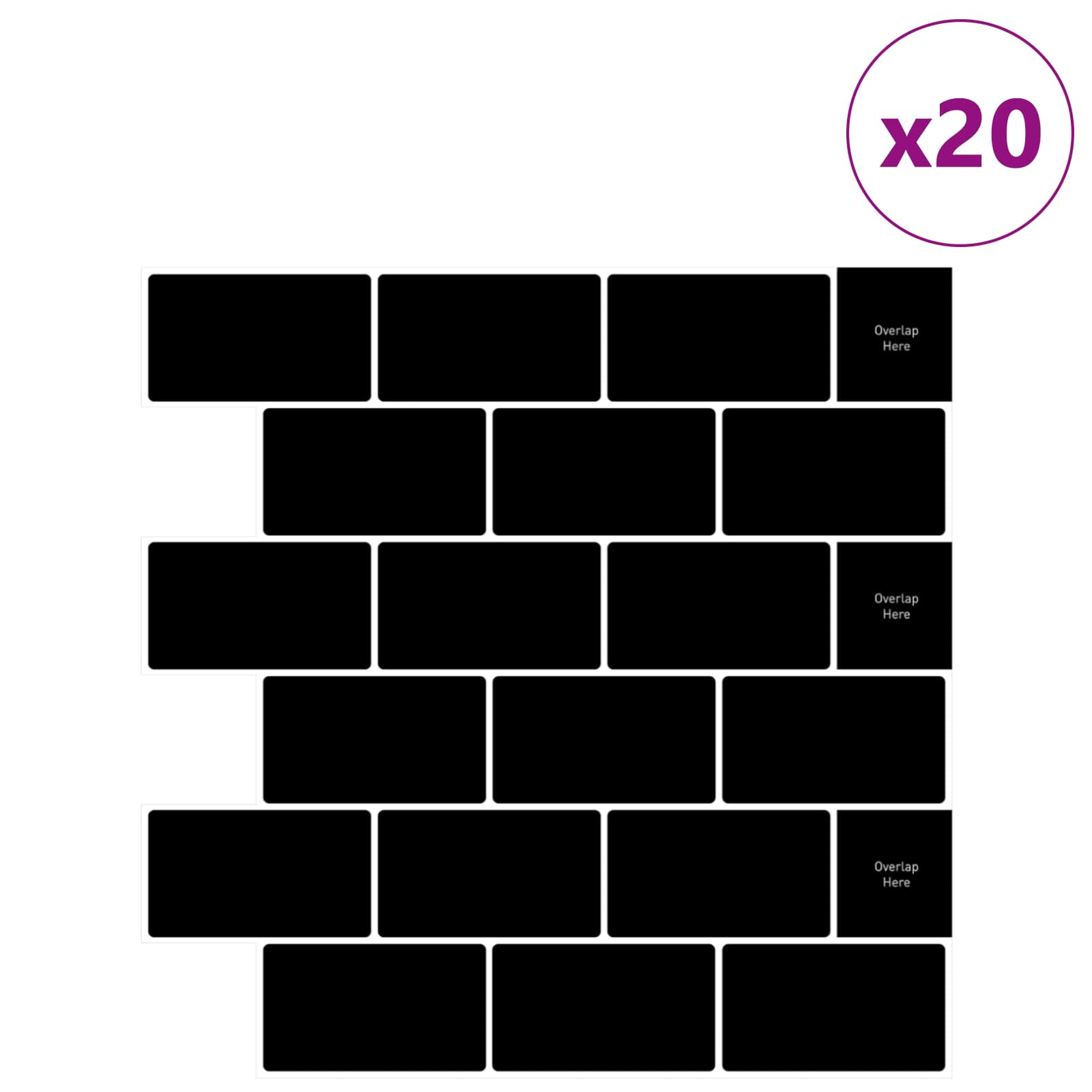 Azulejo subterrâneo 20 unid. preto 30 x 30 cm poliuretano e PET