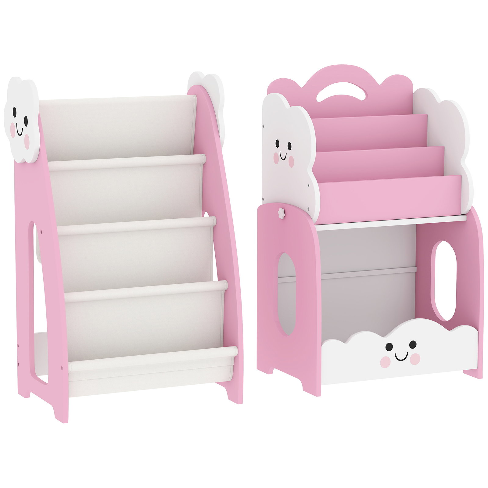 Estante infantil 3-em-1, 4 compartimentos, 3 prateleiras, mesa de cabeceira para quarto, rosa.