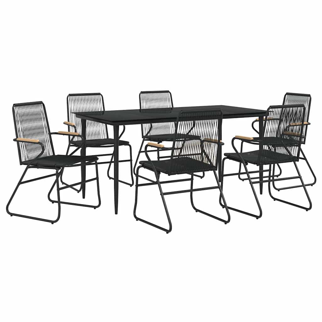 7 Pcs conjunto de jantar para jardim vime de PVC preto