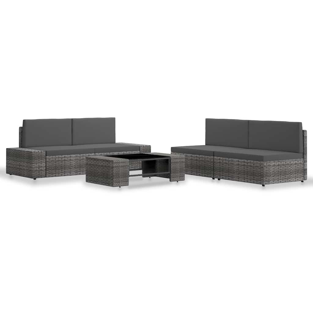 5 Pcs conjunto lounge de jardim vime PE cinzento