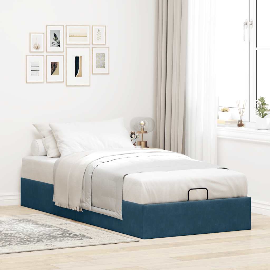 Ottoman bed frame no colchão azul escuro 90x190 cm veludo