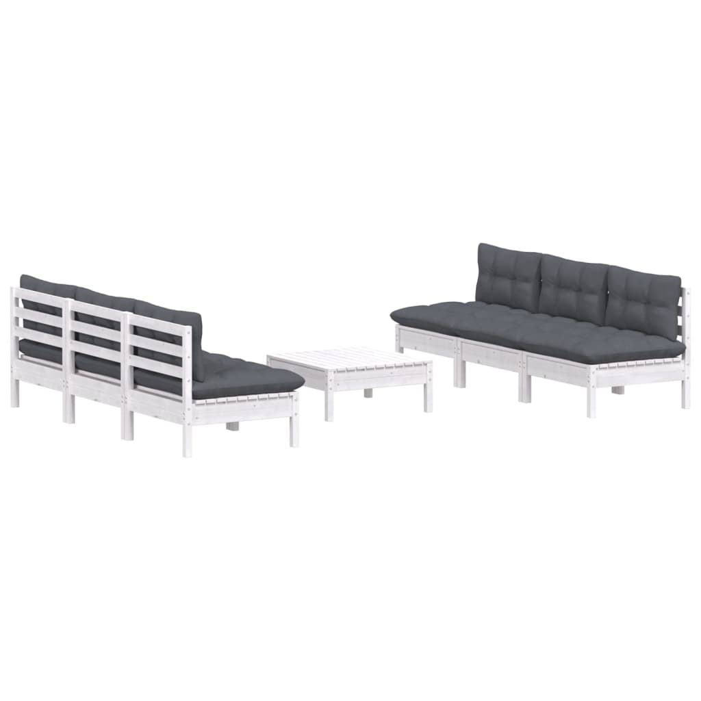7 Pcs conj. lounge de jardim com almofadões antracite pinho