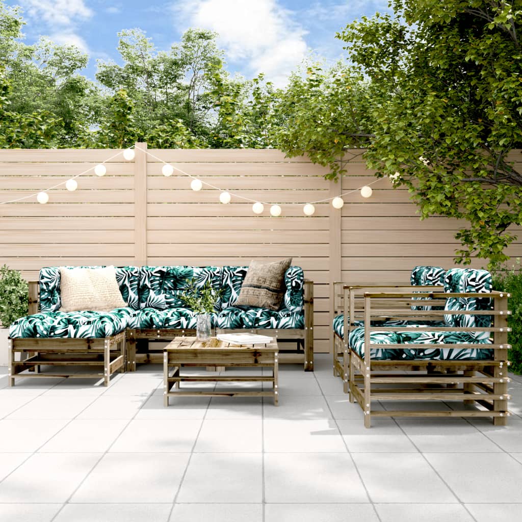 7 Pcs conjunto lounge de jardim c/ almofadões pinho impregnado