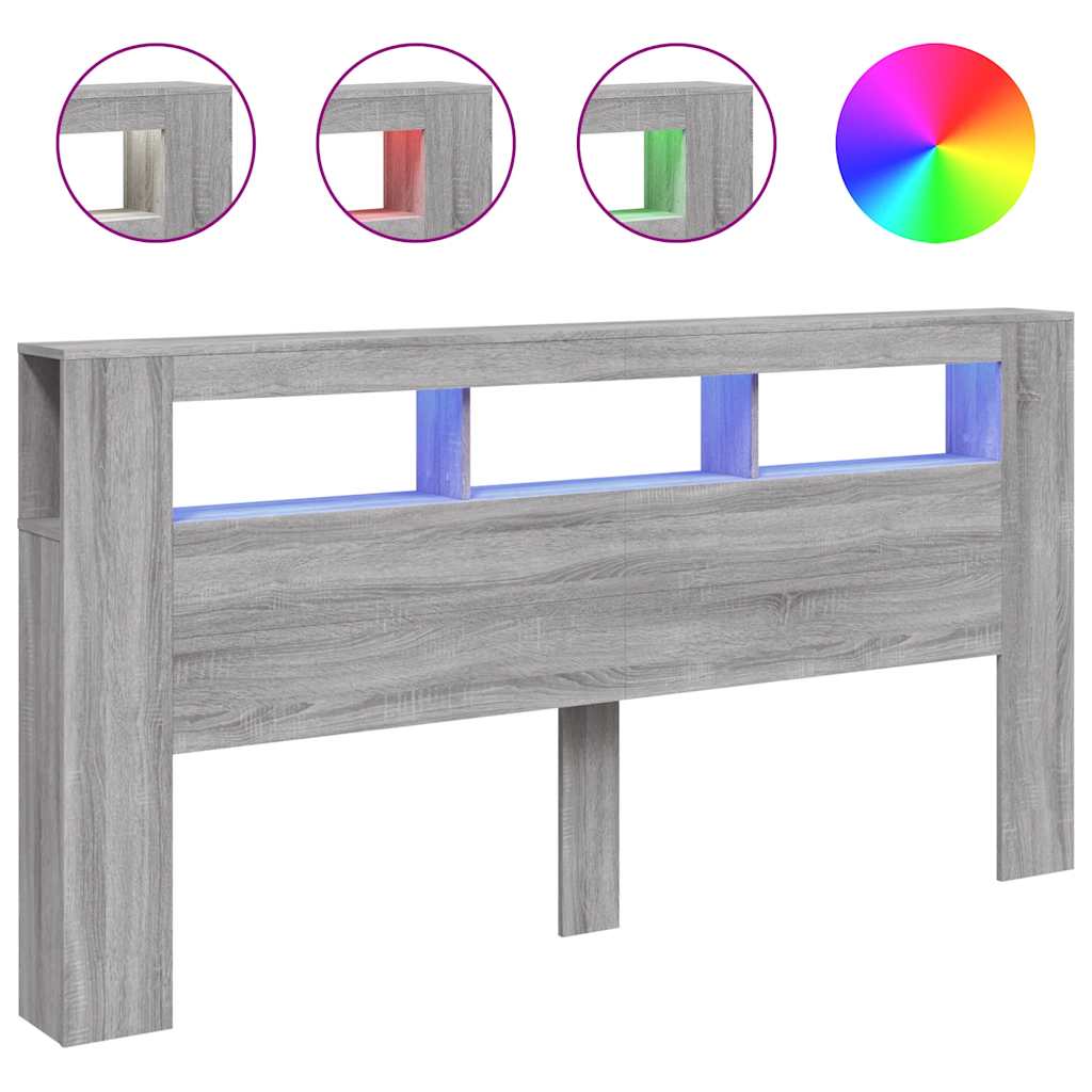 Cabeceira c/ leds 200x18,5x103,5 cm deriv. madeira cinza sonoma