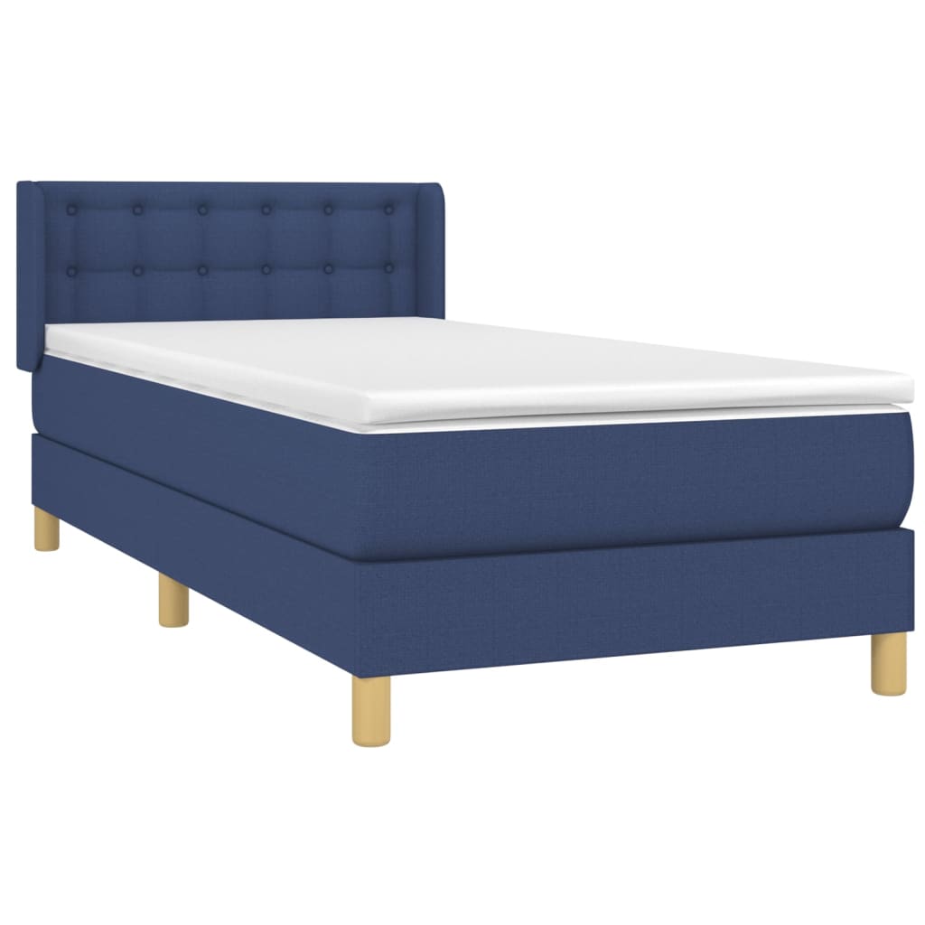 Cama com molas/colchão 90x200 cm tecido azul