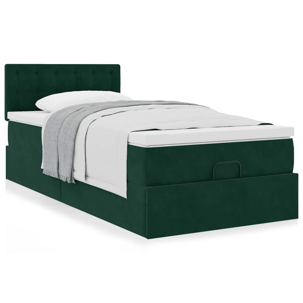 Estrutura de cama otomana com colchão verde escuro veludo