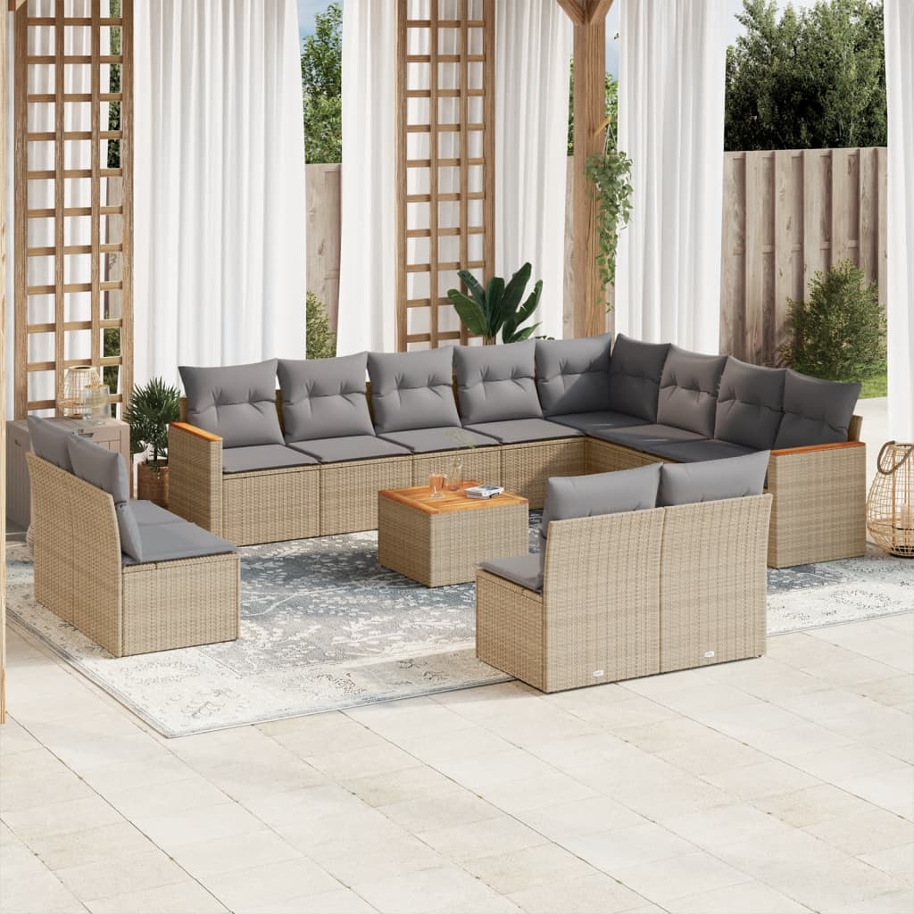 13 Pcs conjunto de sofás p/ jardim com almofadões vime PE bege