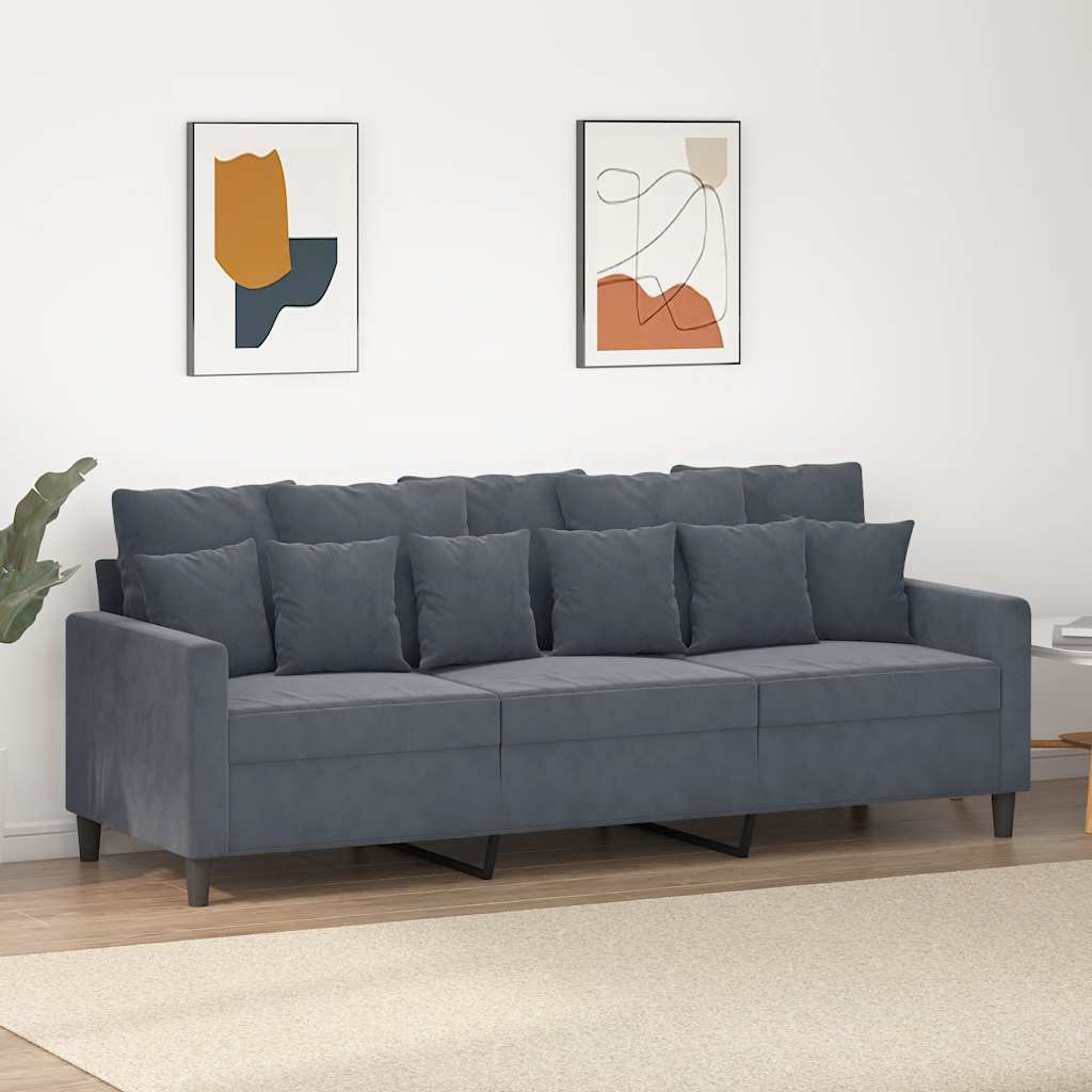 Sofá de 3 lugares 180 cm veludo cinza-escuro
