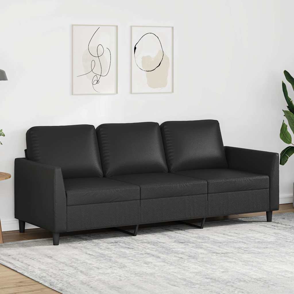 Sofá de 3 lugares 180 cm couro artificial preto