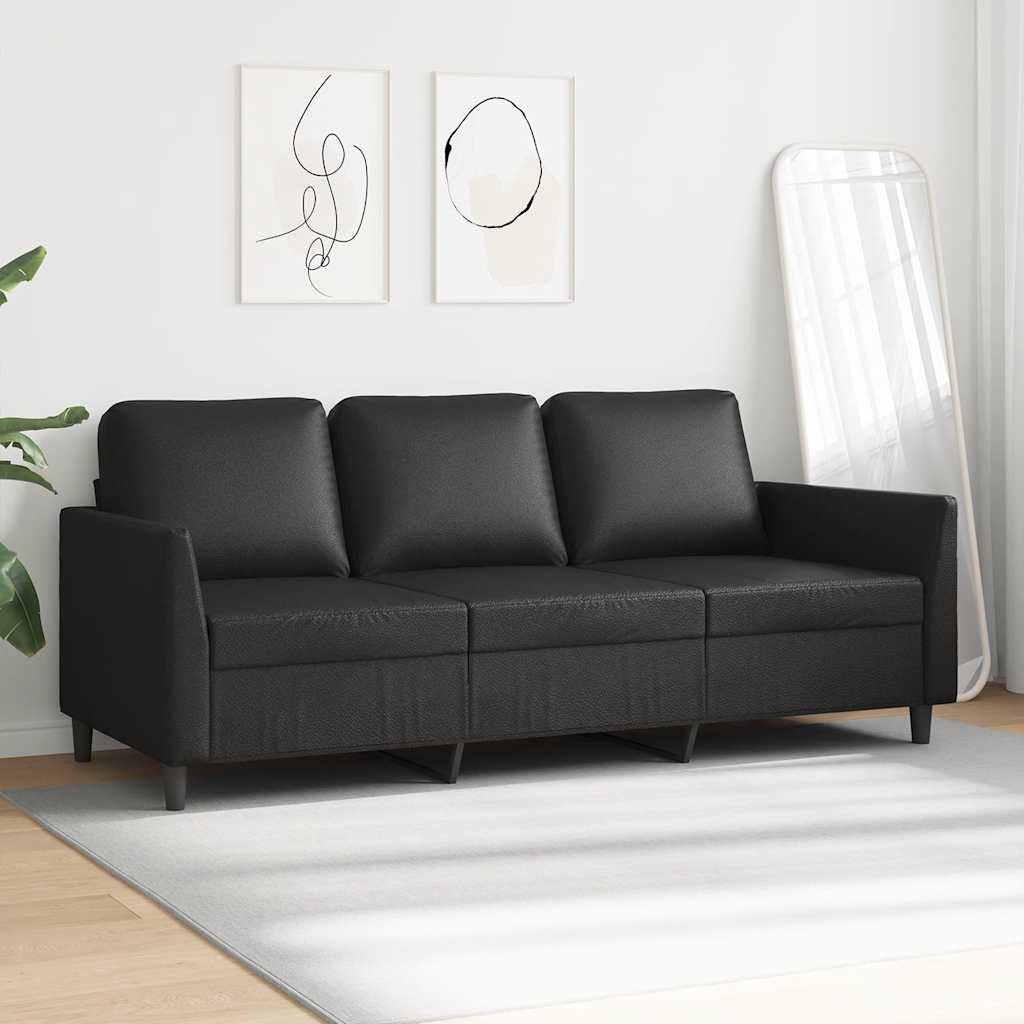 Sofá de 3 lugares 180 cm couro artificial preto
