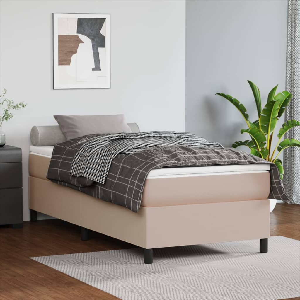 Estrutura de cama com molas 90x190 cm couro artificial cappuccino