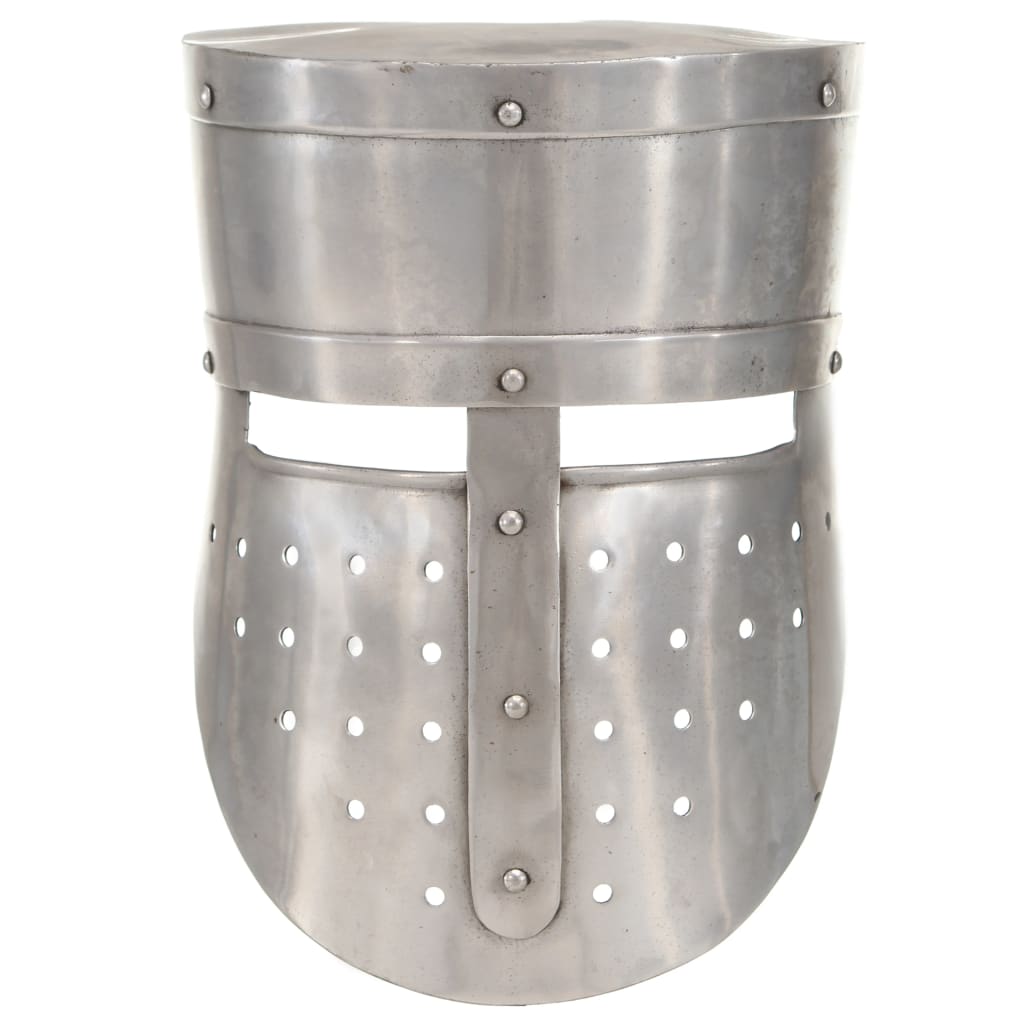 Capacete de cavaleiro medieval réplica larp aço prateado