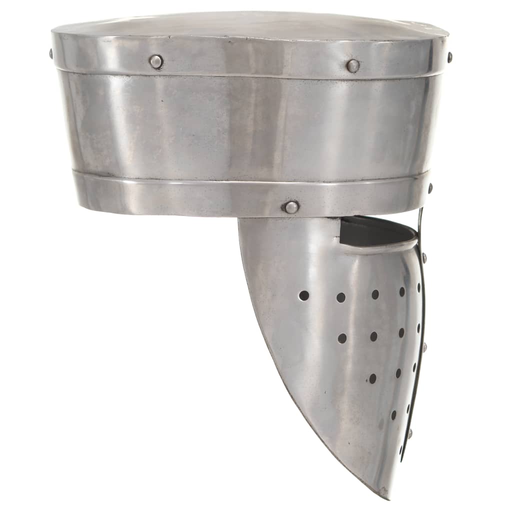 Capacete de cavaleiro medieval réplica larp aço prateado