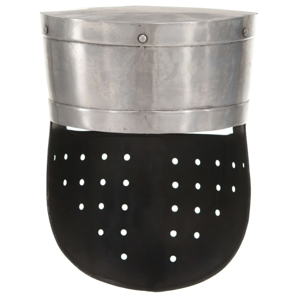 Capacete de cavaleiro medieval réplica larp aço prateado
