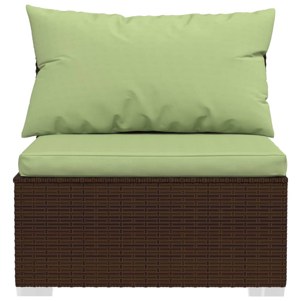 6 Pcs conjunto lounge jardim c/ almofadões vime PE castanho